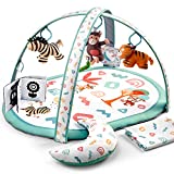 Kompoll Baby Play Gym 7 in 1 Baby Activity Gym Mat 0-12 Months with 2 Washable Covers with 6 Toys Non-Slip Playmat Baby Tummy Time Mat for Early Sensory Exploration and Motor Skill Development (White)