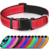 Joytale Reflective Dog Collar,Soft Neoprene Padded Breathable Nylon Pet Collar Adjustable for Medium Dogs,Red,M