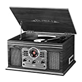 Victrola Nostalgic 6-in-1 Bluetooth Record Player & Multimedia Center with Built-in Speakers – 3-Speed Turntable, CD & Cassette Player, AM/FM Radio | Wireless Music Streaming | Grey