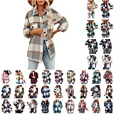 Shacket Jacket Women Casual Flannel Plaid Long Sleeve Lapel Button Down Shirts Fall Wool Blend Coat with Pockets