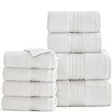 Bedsure Cotton White Bath Towels – 600 GSM 100% Turkish Cotton Quick Dry Hotel Collections Towel Sets Luxury Soft Absorbent Towels for Bathroom, 2 Bath Sheets, 2 Hand Towels, 4 Washcloths