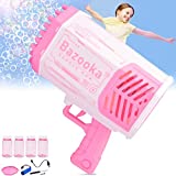 Bazooka Bubble Gun Machine – Automatic Bubble Machine Toy Gun for Kids, Bubble Maker with 4 Bottles of Solution, Rechargeable Battery – Pink & White by mack + millie