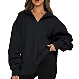 Womens Oversized Sweatshirt Long Sleeve Solid Pullover Quarter Zip Sweater Top Teen Girls Christmas Fall Y2K Clothes