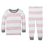 Burt’s Bees Baby baby girls Pajamas, Tee Pant 2-piece Pj Set, 100% Organic Cotton and Toddler Pajama Bottoms, Blossom Rugby Stripe, 5T US