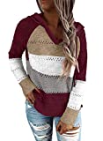 BLENCOT Women’s Lightweight Color Block Hooded Sweaters Drawstring Long Sleeve Hoodies Knitted Pullover Sweatshirts Red XL