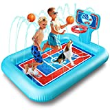 Splashie Splash Pool with Sprinkler System, Hoop and 2 Inflatable Basketballs – Splash Pad for Kids – Kids Summer Toys and Water Toys – Inflatable Sprinkler Mat for Outdoor Play – 82″ XXL (Blue)