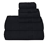Elvana Home Ultra Soft 6 Pack Cotton Towel Set, Contains 2 Bath Towels 28×55 inch, 2 Hand Towels 16×24 inch & 2 Wash Coths 12×12 inch, Ideal for Everyday use, Compact & Lightweight – Black