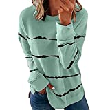 Womens 2022 Fall Fashion Tops Dressy Casual Crewneck Sweatshirt Solid Striped Long Sleeve Loose Pullover Shirts