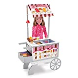 Melissa & Doug Wooden Snacks and Sweets Food Cart – 40+ Play Food pcs, Reversible Awning