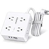 6 Feet Power Strip with 4 USB Ports (1 USB C) -POWRUI 8 Widely Surge Protector Outlets, 3 Side Outlet Extender with 6 Ft Flat Plug Extension Cord for Home Office Dorm Room Essentials, ETL Listed