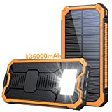 Power-Bank-Solar-Charger – 36000mAh Solar Power Bank, PD 20W Quick Charge,Drop-Proof Waterproof Dustproof Built-in LED Flashlight for iPhone, Tablet, Samsung and More USB Device(Orange)