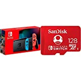 Nintendo Switch with Neon Blue and Neon Red Joy‑Con – HAC-001(-01) + SanDisk 128GB MicroSDXC UHS-I Card