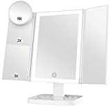 Makeup Mirror with Lights, 72 LEDs Vanity Mirror, 3 Color Lighting, Lighted Makeup Mirror, 1x 2X 3X Magnification, Touch Control, Dual Power Supply, Portable Cosmetic Mirror, Valentines Day Gifts