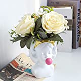 Figurines Home Decor Modern,Bubble Blowing Girl Head Vase Cute Flower Vase Sculpture Funny Planter Cactus Succulent Planting Pot Makeup Brush Holder Room Table Art Statue Decoration