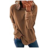 Womens Color Block Printed Sweatshirts Crewneck Pullover Shirts Long Sleeve Boluse Tops Side Split 2022 Trendy Winter Clothes