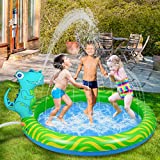 Inflatable Sprinkler Pool for Kids 63″, Dinosaur Splash Water Playing Pad Kiddie Pool, Spray Pad Swimming Pool, Summer Water Toys for Outdoor Backyard, Gifts for 2-13 Years Old Boys and Girls