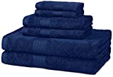 Amazon Basics 6-Piece Fade Resistant Bath, Hand and Washcloth Towel Set – Navy Blue