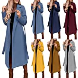 Womens Thicken Long Trench Coats Notch Lapel Wool Blend Windproof Outwear with Belt Open Front Charming Jacket Peacoat