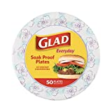 Glad Round Disposable Paper Plates 10 in, Blue Flower|Soak Proof, Cut Proof, Microwave Safe Heavy Duty Paper Plates 10″|50 Count Bulk Paper Plates, Paper Plates 10 Inch, Bulk for Parties and Occasions