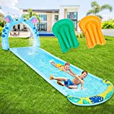 Lawn Slip and Slide Water Slip with 2 Bodyboards, 15.7Ft Spraying Inflatable Water Slide Backyard and Outdoor Swimming Pool Games Summer Toy with Build in Sprinkler for Kids Boys Girls Ages 3Y+