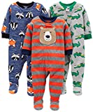 Simple Joys by Carter’s Baby Boys’ Loose-Fit Flame Resistant Fleece Footed Pajamas, Pack of 3, Blue Heather/Red/Grey, Bear/Alligator/Fox, 18 Months