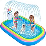 iBaseToy Splash Pad Sprinkler Pool for Kids Toddlers – 68″ Unicorn Sprinkler Splash Mat, Inflatable Kiddie Baby Swimming Wading Pool, Outdoor Sprinklers Water Toys Games for Boys Girls Backyard Yard