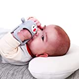 Smily Mia Penguin Buddy Never Drop Silicone Baby Teething Toy for 0-6month Infants, Baby Chew Toys for Sucking Needs, Hand Pacifier for Breast Feeding Babies, Car Seat Toy for New Born,Light Grey