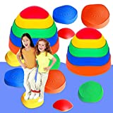 EDRLAITY 10 PCS Stepping Stones Balance Obstacle Course for Kids, Indoor Outdoor Sensory Play Equipment Helps Build Coordination and Stability, Non-Slip Textured Surface and Rubber Edging