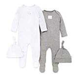 Burt’s Bees Baby baby girls Romper Jumpsuit, 100% Organic Cotton One-piece Coverall and Toddler Footie, Heather Grey/White 2-pk, 0-3 Months US