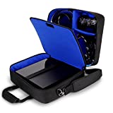 USA GEAR Console Carrying Case – PS4 Case Compatible with Playstation 4 Slim, PS4 Pro, and PS3 – Customizable Interior Stores PS4 Games, PS4 Controller, PS4 Headset, and More Gaming Accessories (Blue)