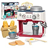Kids Coffee Maker Toddler Kitchen Set Toys Simulation Accessories Cups Tableware Bread Mist Spray Light and Sound Pretend Play Coffee Machine Toy Set