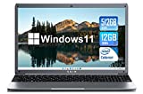 SGIN Laptop 12GB RAM 512GB SSD, 15.6 Inch Windows 11 Laptops with Intel Celeron N5095 Quad-Core Processor(up to 2.9 GHz), Full HD 1080P Screen, Mini HDMI, 2.4/5.0G WiFi, Webcam, Bluetooth 4.2, Grey