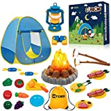 MITCIEN Kids Camping Play Tent with Toy Campfire / Marshmallow /Fruits Toys Play Tent Set for Boys Girls Indoor Outdoor Pretend-Play Game