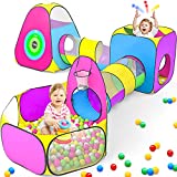 wilwolfer 5pc Kids Play Tent for Toddler with 1 Baby Ball Pits, 2 Baby Crawl Tunnels, 2 Pop Up Tents, Indoor Outdoor Playhouse Toys for Boys/Girls, Gift Target Game with 4 Dart Balls