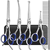 Dog Grooming Scissors Kit with Safety Round Tips, Professional 6 in 1 Grooming Scissors for Dogs, 4CR Stainless Steel Heavy Duty Titanium Coated Sharp & Durable Dog Thinning Shears For Pets, Blue