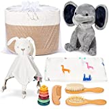 LOUIE Unisex Baby Gift Bundle Basket – Be Baby Ready – Includes Handy Storage Basket, Baby Stacker, Bunny Comforter, Baby Brush Set, Muslin and Organza Bag – Suitable for Boys and Girls