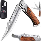 Long Blade Folding Knife – Sharp Hunting Hiking Camping Tactical Survival Work Knives – Foldable Knife for Men Women – Large Knofe with Rosewood Handle – Fits any Knife Sharpener 4172
