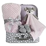 Baby Girl Gift Set New Born Baby Gift Baby Deer Fawn Security Blanket Soft Fleece, Suitcase Keepsake Box Blanket Booties & Baby Gift Basket – Unique Present for Baby Shower & Newborn Lovey