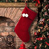 S-DEAL Red Knitted Christmas Stocking 21 Inches Mantel Decoration Double Layers with Pompom Gift Holder for Party Family Holiday Xmas