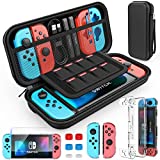 HEYSTOP Switch Case Compatible with Nintendo Switch, 9 in 1 Accessories kit with Carrying Case, Dockable Protective Case, HD Screen Protector and 6pcs Thumb Grips Caps