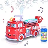 ArtCreativity Bubble Blowing Fire Engine Toy Truck for Kids – Awesome Light Up LED and Siren Effects – Bubble Solution with Funnel Included – Best Birthday Gift for Boys and Girls 5+