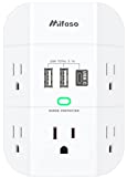 Wall Surge Protector Outlet Extender – 5 Outlet Splitter (3 Side) and 3 USB Charger(1 USB C), 1800 Joules Multi Plug Outlet Wall USB Outlet Spaced Adapter