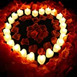 AUSAYE 1000 Pieces Artificial Rose Petals with 24Pcs Heart Shaped LED Candles Flameless Romantic Love LED Tea Lights for Night Light Valentine’s Day Anniversary Wedding Table Decor Warm White