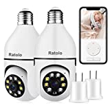 ratolo Light Bulb Security Camera Outdoor (2 Packs) 1080P Wireless WiFi Home E27 360 Degree Panoramic Security IP Camera Pan Tilt Motion Detection and Alarm Two-Way Audio