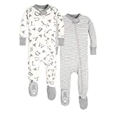 Burt’s Bees Baby unisex baby Pajamas, Zip-front Non-slip Footed Pjs, Organic Cotton and Toddler Sleepers, A Bee C/Stripe 2-pk, 18 Months US