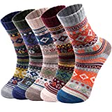 5 Pairs Wool Socks – Wool Socks for Women, Warm Cozy Crew Socks, Warm Winter Socks for Women, Womens Vintage Socks, Thick Knit Cabin Cozy Wool Socks Gifts for Women, 6-10