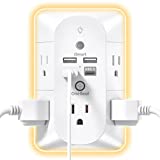 Surge Protector, Outlet Extender with Night Light, Power Strip, 5 Outlet Splitter (3 Side) and 4 USB Charger(1 USB C), USB Wall Charger, Multi Plug Outlets with Spaced Outlets for Home, Office…