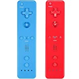 Wii Controller 2 Pack, Wii Remote Controller with Silicone Case and Wrist Strap Compatible for Wii/Wii U Console – Red and Blue