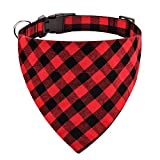 Yoochee Christmas Dog Collar Bandana – Holiday Classic Plaid Dog Bandana with Adjustable Collar, Washable Cotton Kerchief Triangle Bibs Pet Collars for Small Medium Large Dogs Cats Pets (Red Plaid, L)