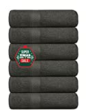 Brooklyn Linens Cotton Bath Towel 24×48 Terry Towels Pack of 6 Charcoal Grey Lightweight Pool Towel Set, Quick Dry Gym Salon Spa Hotel Bathroom Towel, Ideal for Every Day use